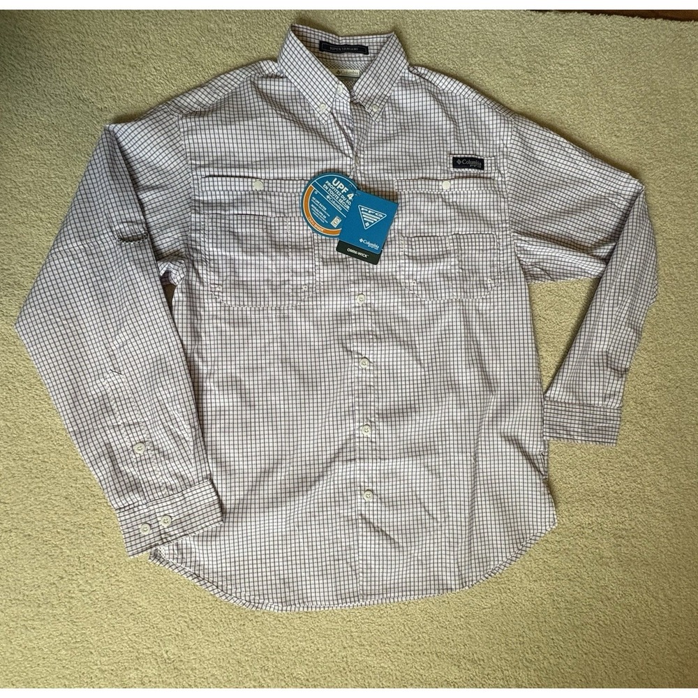 Columbia PFG Super Tamiami Shirt Men's S Vented Check Omni Shade LS Fishing NWT